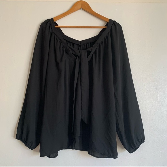 Tie Neck Swing Blouse Black Chiffon Top. Size 4XL - Picture 4 of 11